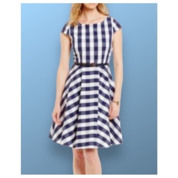 Alex Marie Dresses & Skirts - Alex Marie Blue & White Buffalo Plaid Cap Sleeve Fit & Flare Round Neck Dress 16